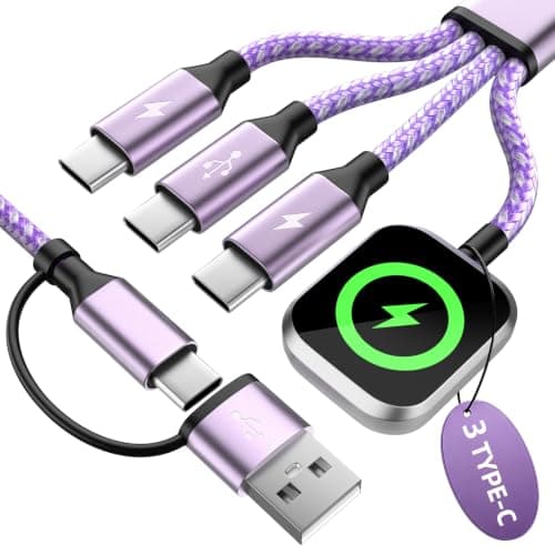 Travel Essentials Multi Charging Cable for iWatch Charger, 4in2 3 X USB C Cable Multiple Charger Cord, USBC Car CarPlay Cable Compatible with iWatch Ultra/11-1/iPhone 17-15/Galaxy S25-22, 5F Purple - Image 1