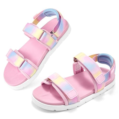 Stelle Toddler Girls Boys Sandals Open-Toe Summer Lightweight Outdoor Sandals with Adjustable Straps for Little Kid Big Kid(Rainbow,12ML) - Image 1