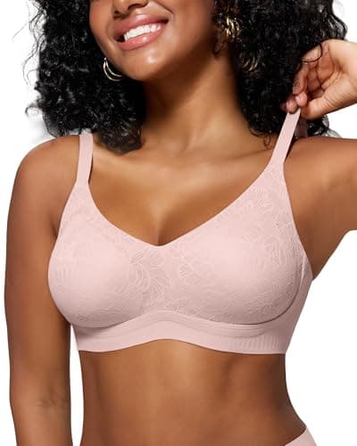 HORISUN Womens Bra Back Fat Smoothing Seamless Wireless Bras for Women No Underwire Lifting Support Full Coverage Lace Bralette (Lace Pink 36C) - Image 1