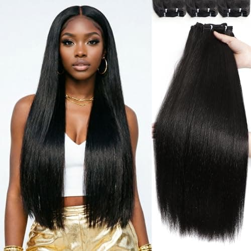 6 Bundles Yaki straight bundles hair,Human Blend Synthetic Hair Yaki Straight for Black Women,Heat Resistant Soft Natural Appearance,No Shedding, No Smell, No Tangle (20 22 24 Inch)