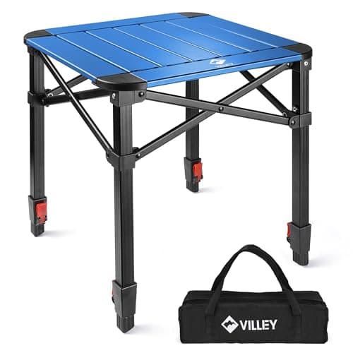 VILLEY Folding Camping Square Table with Carry Bag, Lightweight Aluminum Adjustable Square Table for Outdoor, Camping, Picnic, Backyards, BBQ, Small - Image 1