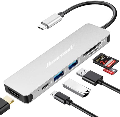 Hiearcool USB C Hub Multi-Port Adapter, 7-in-1 USB-C Dongle with 4K HDMI 100W PD SD/TF Card Reader, USBC Dock Compatible for MacBook Pro/Air Dell XPS Lenovo HP and Other Windows Laptops-Sliver White - Image 1