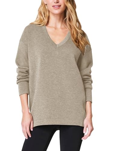 COCOMARTS Womens V Neck Sweatshirts Long Sleeve Casual Shirts Pullover Comfy Tunic Tops 2025 Fall Fashion Outfits Clothes Khaki Medium - Image 1