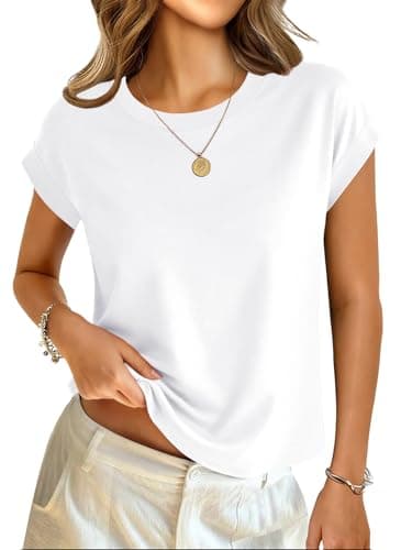GKBK Cotton Cap Sleeve Womens Tops Crop High Neck Short Sleeve Summer Cute Casual Shirts Boxy Spring Clothing Outfits White - Image 1