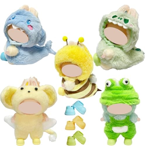 Doll Animal Clothes Sets, 5 Sets Cute Dinosaur Outfits for 17cm Dolls Animal Themed Costume with Shoes for Dolls Dressing up Accessories (NO Doll)