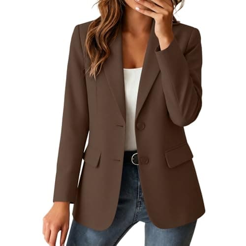 Blazers for Women Business Casual, Summer Lightweight Lapel Collar Blazers Long Sleeve Open Front Work Office Suit Jackets 2026 Trendy Ladies Slim Fit Blazer with Pockets Brown XXL - Image 1