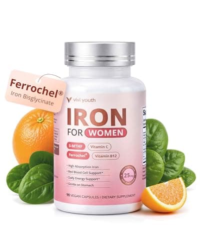 Gentle Iron Supplement for Women, High-Absorption Ferrochel® Iron Bisglycinate with Vitamin C, Active Folate & Methyl B12, Gentle on Stomach, Effective Iron-to-Energy Support, Vegan, 90-Day Supply - Image 1