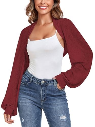 ZAFUL Women's Long Sleeve Open Front Bolero Shrug Crop Top Cardigan Elegant Burgundy-1 XL - Image 1