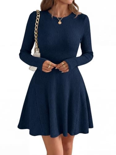 MASCOMODA Womens Fall Long Sleeve Mini Sweater Dress(Navy Blue,L) - Image 1