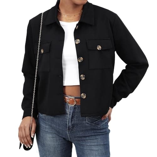 Waist Wow Women's Faux Suede Cropped Jacket Casual Button Down Fall Shacket Jackets Long Sleeve Outerwear Coats - Image 1