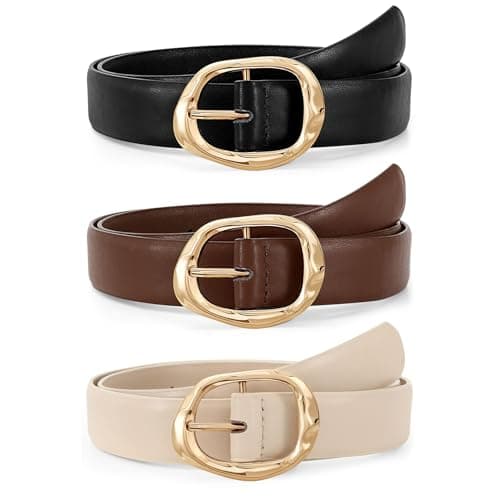 JASGOOD 3 Pack Womens Belts Chocolate Brown for Jeans Pants Ladies Leather Waist Belt Fashion Trend Chocolate BrownBelt with Gold Buckle - Image 1