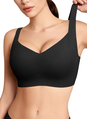 REALWILL Everyday Comfortable Wireless Bra Supportive Push Up Minimizer Bras for Women Seamless Soft Tshirt Bras No Underwire Full Coverage Bralette Lift Bra Black M - Image 1