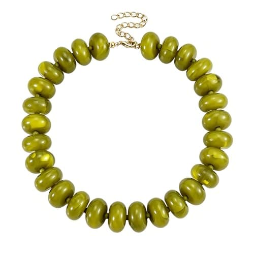 CSIYANJRY99 Olive Green Chunky Beaded Necklace for Women, Large Colorful Resin Beads Statement Necklace, Boho Summer Beach Vacation Jewelry Gifts - Image 1
