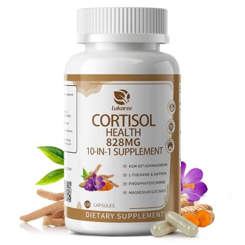 10-IN-1 Cortisol Supplements w/ KSM-66® Ashwagandha 300mg + L-Theanine 250mg, Magnesium Glycinate, Saffron, Phosphatidylserine, Turmeric & Vitamin C D3 B6 B5, For Women Men, 120 Capsules 60-Day Supply - Image 1