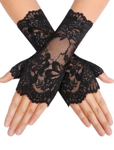 Avidlove Gothic Clothes for Women Short Lace Glove Fingerless Bridal Wrist Gloves Opera Evening Wedding Tea Party Prom Cosplay Black - Image 1