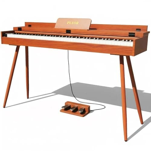 PLYOR 88 Key Digital Piano Keyboard with Stand & 3 Pedals, Full Weighted Keyboard Electric Piano for Beginners, Hammer-Action Home Digital Piano with Desk Mode, Headphone Jack, USB-MIDI, Brown
