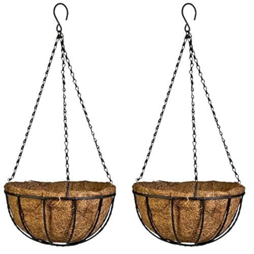 Kingbuy 12" Metal Hanging Basket for Herbs & Flowers – 6" Depth Rust-Resistant Wire with Coconut Liner & Adjustable Chains for Kitchen Window, Balcony & Garden - 2 Pack - Image 1