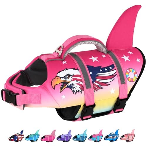 Dogcheer Dog Life Jacket, Cute Shark Dog Life Vest for Swimming Boating with Superior Buoyancy and Rescue Handle, Adjustable Puppy Floating Swim Vest for Small Medium Large Dogs - Pink Eagle, S