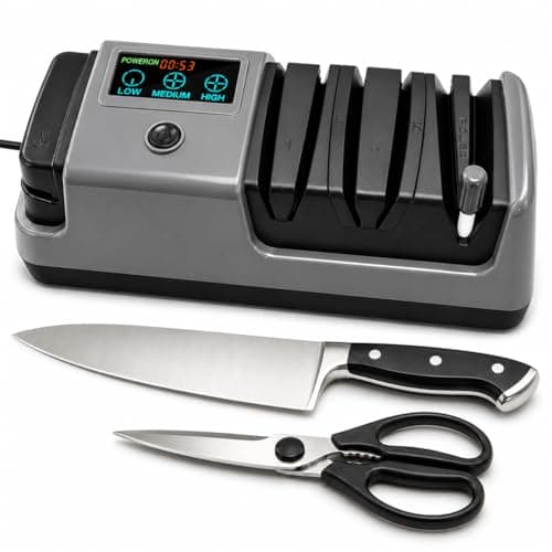 Electric Knife Sharpener for Knives, Scissors, Axes, 5-in-1 Multi-Function Sharpener with Adjustable Speed, 3-Stage Diamond Grinding, Ceramic Polishing Rod, LCD Display - Image 1