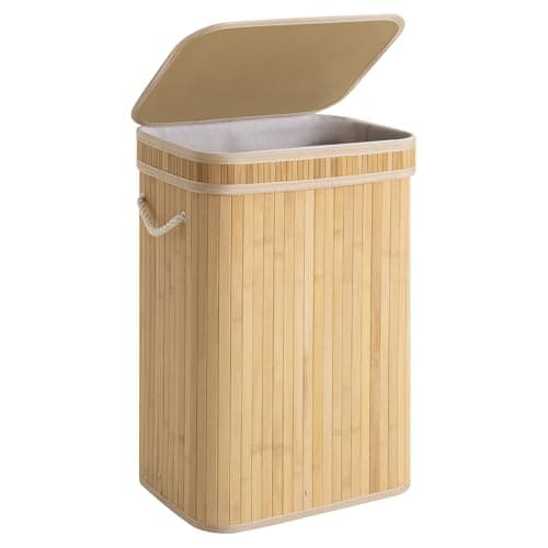 StorageWorks Laundry Hamper with Lid, Foldable Bamboo Laundry Basket, Clothes Hamper with Handles, Organizer and Storage for Laundry Room, Bedroom, Dorm, Natural - Image 1