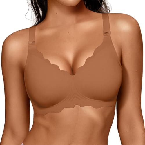 OEAK Women Jelly Bras No Underwire Scalloped Push Up Buttery Soft Tshirt Bra Seamless Full Coverage Convertible Everyday Bra Coffee 4XL - Image 1