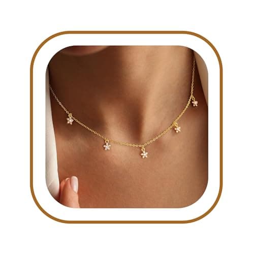 Ursteel 14K-Gold-Plated Flower Necklace for Women, Dainty 14K-Gold-Plated Necklace for Women Non Tarnish Station Necklaces Cubic Zirconia Flower Jewelry Wedding Prom Bridesmaids Gifts - Image 1