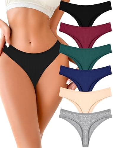 FINETOO Cotton Thongs for Women Soft Low Rise Sexy Thong Ladies Panties Womens Underwear 6 Pack XS-XXXL - Image 1