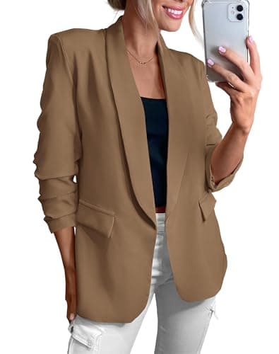 KIRUNDO Womens Blazer 2026 Spring Fall Bussiness Casual Long Sleeve Open Front Work Office Dressy Suit Jackets with Pockets(Khaki, XX-Large) - Image 1