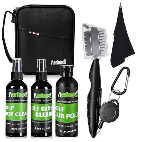 Aerlouxa 6-in-1 Golf Club Cleaning Kit - Club Cleaner, Grip Cleaner, Polish, Water-Spray Brush,Professional Golf Towel & Portable Bag | Restores Clubs, Removes Rust/Scratches, Renews Tackiness - Image 1