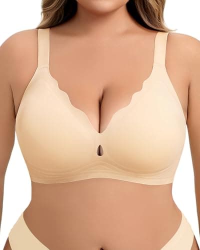 LIIJOO Seamless Wireless Bras for Women with Jelly Support Scalloped Edge Plus Size Bras for Women Invisible Comfort Jelly Bra, Nude, 3XL - Image 1