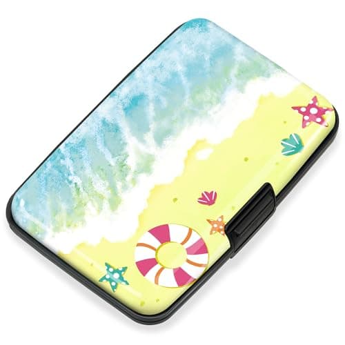 Mayski Credit Card Holder, RFID Blocking, Aluminum Alloy Hard Case, Small Mini Business Metal Wallet for Women Men, Beach Bliss - Image 1