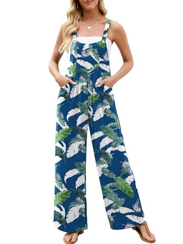 Heymoments Overalls Jumpsuits Rompers for Women Tropical Leaf X-Large Casual Maternity Winter Fall Comfy Ladies Loose Fit Dressy Wide Leg One Piece Sleeveless Grils Long Bib Baggy Pants with Pockets - Image 1