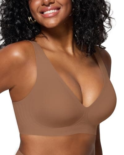 As Fairy Womens Deep V Wireless Comfortable Bra Support Lift No Underwire Plunge Tshirt Bralettes Push Up Seamless Bras (Dark Khaki 40C) - Image 1