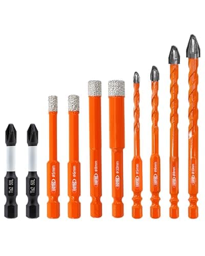 Masonry Drill Bit Set BGTEC - 10PCS 3/16" - 3/8" Carbide Eccentric Drill Bit & Diamond Drill bits with PH2 Screwdriver Bits for Masonry/Brick/Concrete/Tile/Glass/Wood/Plastic/Marble