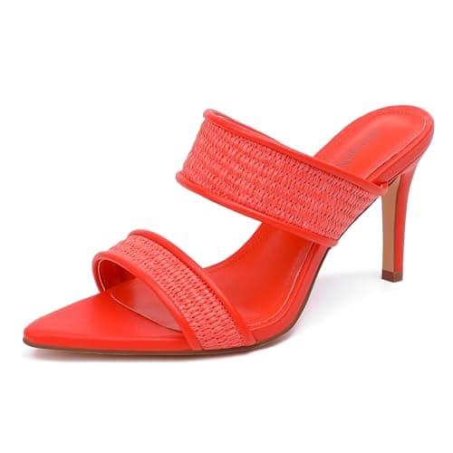 vivianly Pointed Toe Braided Stiletto Heel Sandals Strap High Heels Slip on Mules for Women Size 9 - Image 1