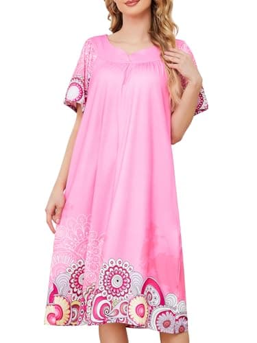 UDForsk Pink Mandala XXL Nightgown for Elderly Women & Grandma Ladies House Dress with Mumu Dresses - Image 1
