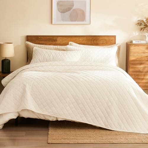 L'AGRATY Velvet Quilt Queen Size: 3-Piece Reversible Luxury Velvet Bedding Comforter Set - Lightweight Oversized Quilted Bedspread Coverlet with 2 Pillow Sham for All Season - Cream White Quilt - Image 1