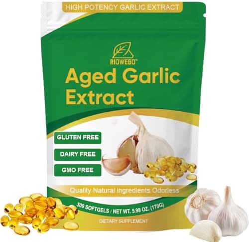 RIOWEGO Aged Garlic Extract Softgels,Odorless Allium Sativum Antioxidant Supplement for Heart & Immune Support, Vegetarian, Non-GMO,2 Year Matured for Antioxidant Wellness-300 Count - Image 1