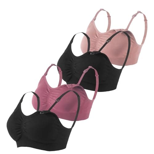 Under Control Nursing Bra 4-Pack - Wireless Maternity & Sleep Bra with Removable Pads - 2 Black/Coco & 2 Black/Burgundy - Comfortable Breastfeeding Bra (S-2XL) XL Size - Image 1
