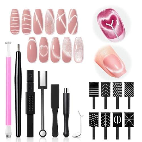 modelones Cat Eye Magnet Set, 15PCS Multi-Shape Nail Magnet for Cateye Gel Polish, Heart Moon Flower Square Effects with Bead-Attracting Nail Art Tool, UV/LED Lamp Required, DIY Toenails Nail Art - Image 1
