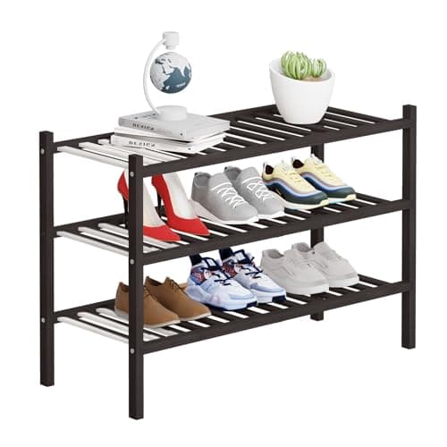 Buymoth 3 Tier Bamboo Shoe Rack Storage Organizer for Closet, Multifunctional Stackable Free Standing Shoe Shelf Organizer for Small Space,Entryway, Hallway, Bathroom27 x11 x20(Brown, 3 Tier) - Image 1