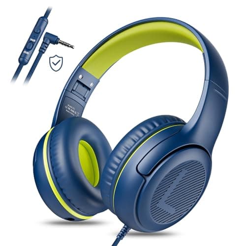 awatrue Kids Headphones for School Travel, 85/94dB Safe Volume Limit, 3.5mm Jack, HD Mic, Portable Wired Headphone with Shareport, Stereo Sound On-Ear Headphones for Toddler Kids Girls Boys Bluegreen - Image 1