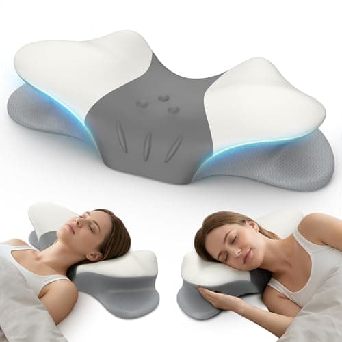beslovo Cervical Neck Pillow for Pain Relief, Ergonomic Side Sleeper Pillow, Orthopedic Neck Support Contour Memory Foam Pillow for Side Back Stomach Sleepers, Ideal for Office Travel (Grey&White) - Image 1