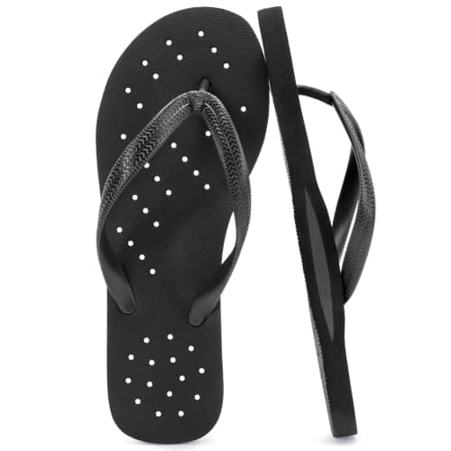STQ Shower Shoes Men Flip Flops Quick Drying with Drain Hole, Black Size 13 - Image 1