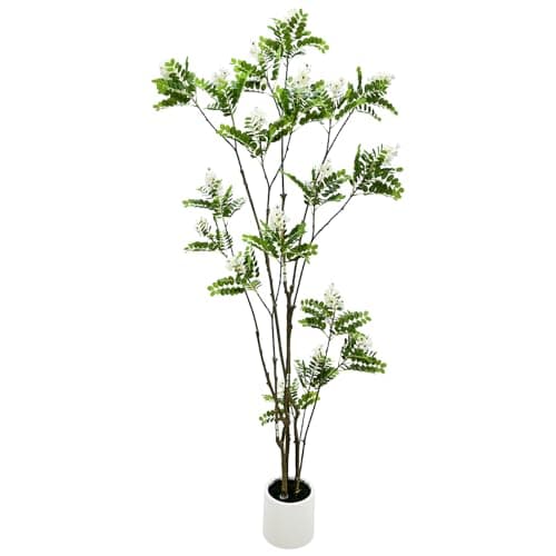 Alonfale 7FT Artificial False Acacia Tree - Realistic Faux Flowering Tree with Dense White Clusters, Full Indoor/Outdoor Fake Tree in White Planter for Porch, Garden, Home Decor (7FT) - Image 1