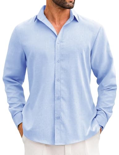 LETSEE Men's Linen Blend Button Down Shirt – Lightweight Long Sleeve Casual Shirt for Beach, Vacation & Wedding - Image 1