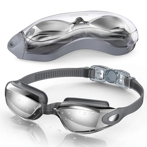 Aegend Swim Goggles, Swimming Goggles No Leaking Full Protection Adult Men Women Youth, Gray Silver