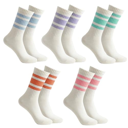 QZLKNIT Retro Striped Crew Socks Sport Socks,Casual Cotton Stretchy Socks, with Seamless Toe for Men and Women Multicolor (US, Alpha, One Size, Regular, Regular, 5, STYLE 2)