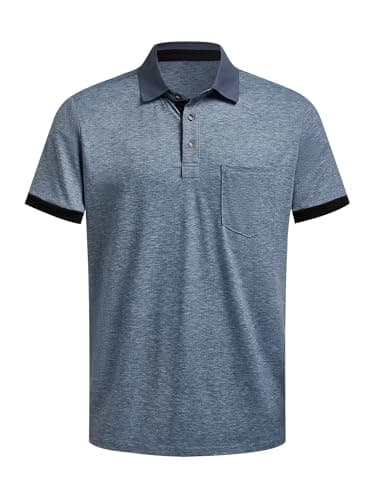 Hardaddy Men's Business Casual Polo Shirt with Pocket Work Shirts with Collar Short Sleeve Stylish Summer Contrast Color Tees Tops Shirts Slim Fit Blue S - Image 1