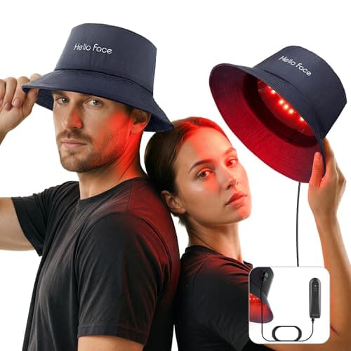 Hello Face Red Light Therapy Hair Growth Cap, 336 Chips 660nm & 850nm Near Infrared, Discreet Fisherman Hat Design Fits Up to 24.4 Inches, Red Light Therapy for Full Scalp Coverage with Controller